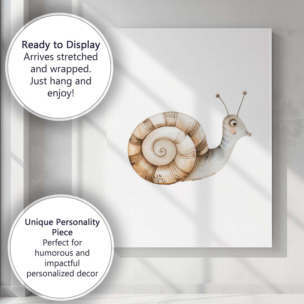 Cute Spiral Shell Snail Watercolour Woodland Animal Illustration Canvas Wall Art Print Decor Picture Ready to Hang
