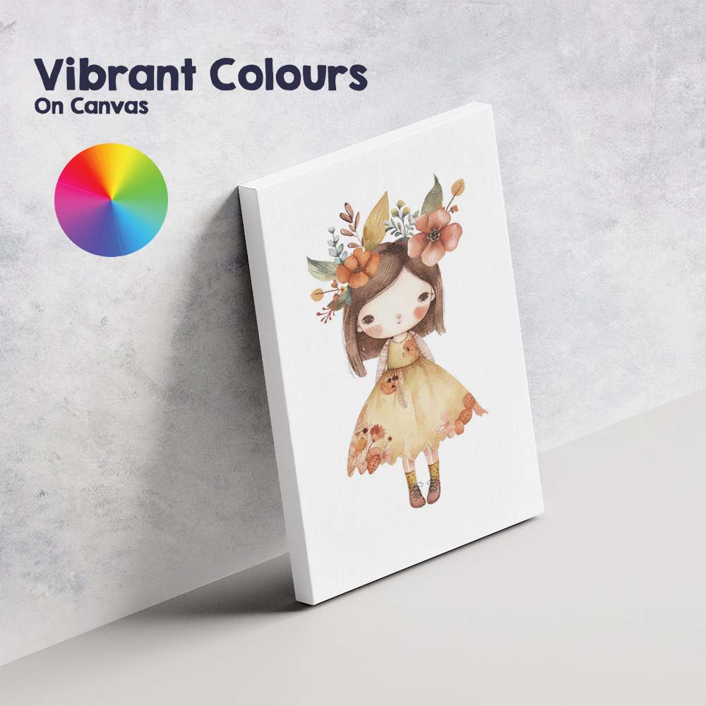 Cute Autumn Floral Little Girl Watercolour Nursery Illustration Canvas Wall Art Print Decor Picture Ready to Hang