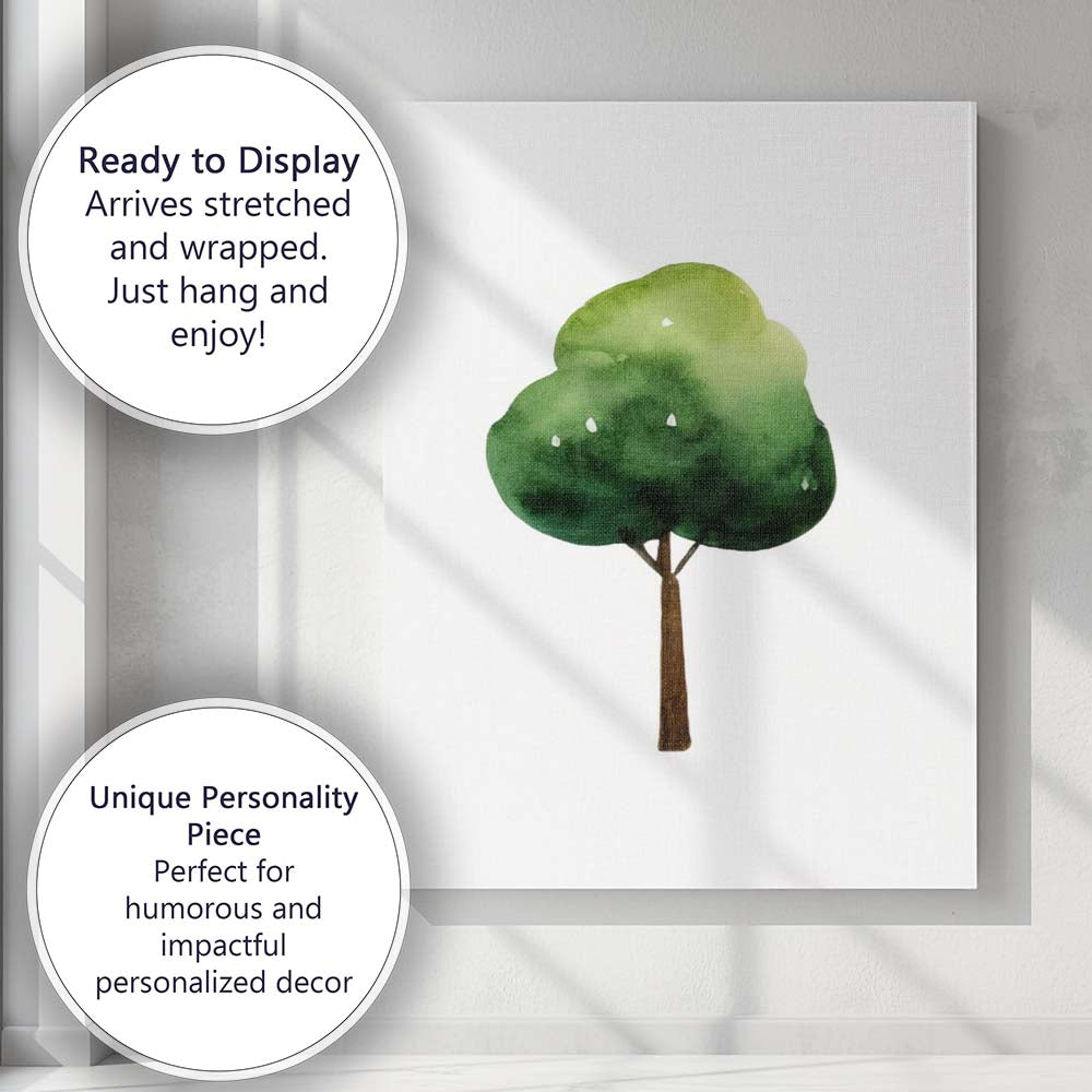 Minimal Green Woodland Tree Watercolour Nursery Illustration Canvas Wall Art Print Decor Picture Ready to Hang