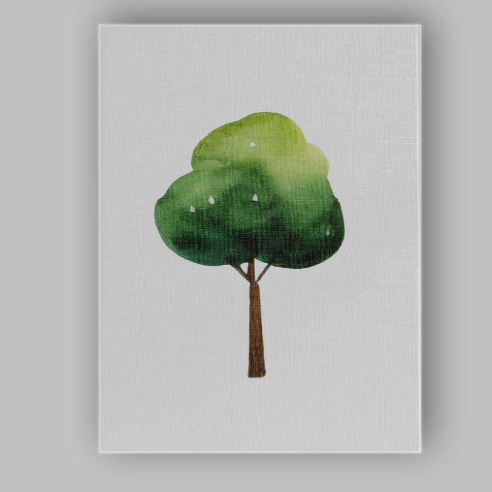 Minimal Green Woodland Tree Watercolour Nursery Illustration Canvas Wall Art Print Decor Picture Ready to Hang