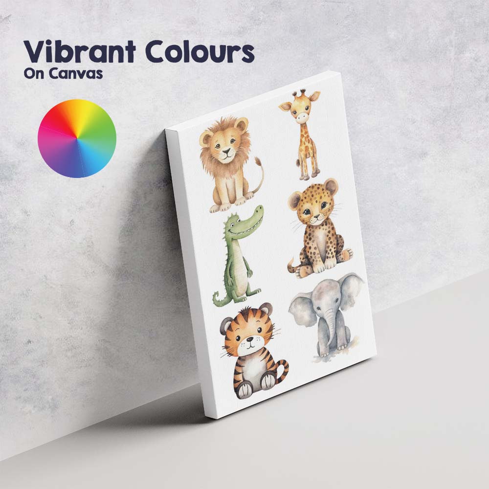 Cute Safari Animals Collection Watercolour Nursery Illustration Canvas Wall Art Print Decor Picture Ready to Hang