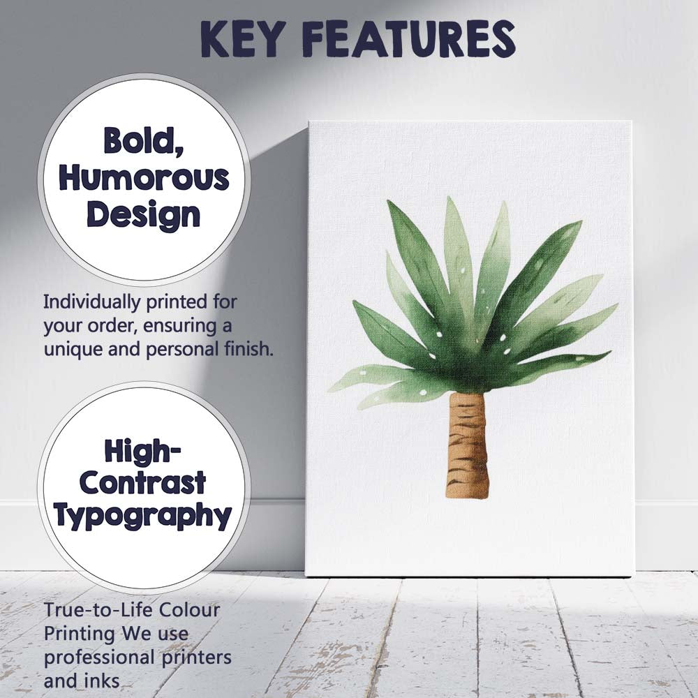 Tropical Green Palm Plant Watercolour Botanical Nursery Canvas Wall Art Print Decor Picture Ready to Hang