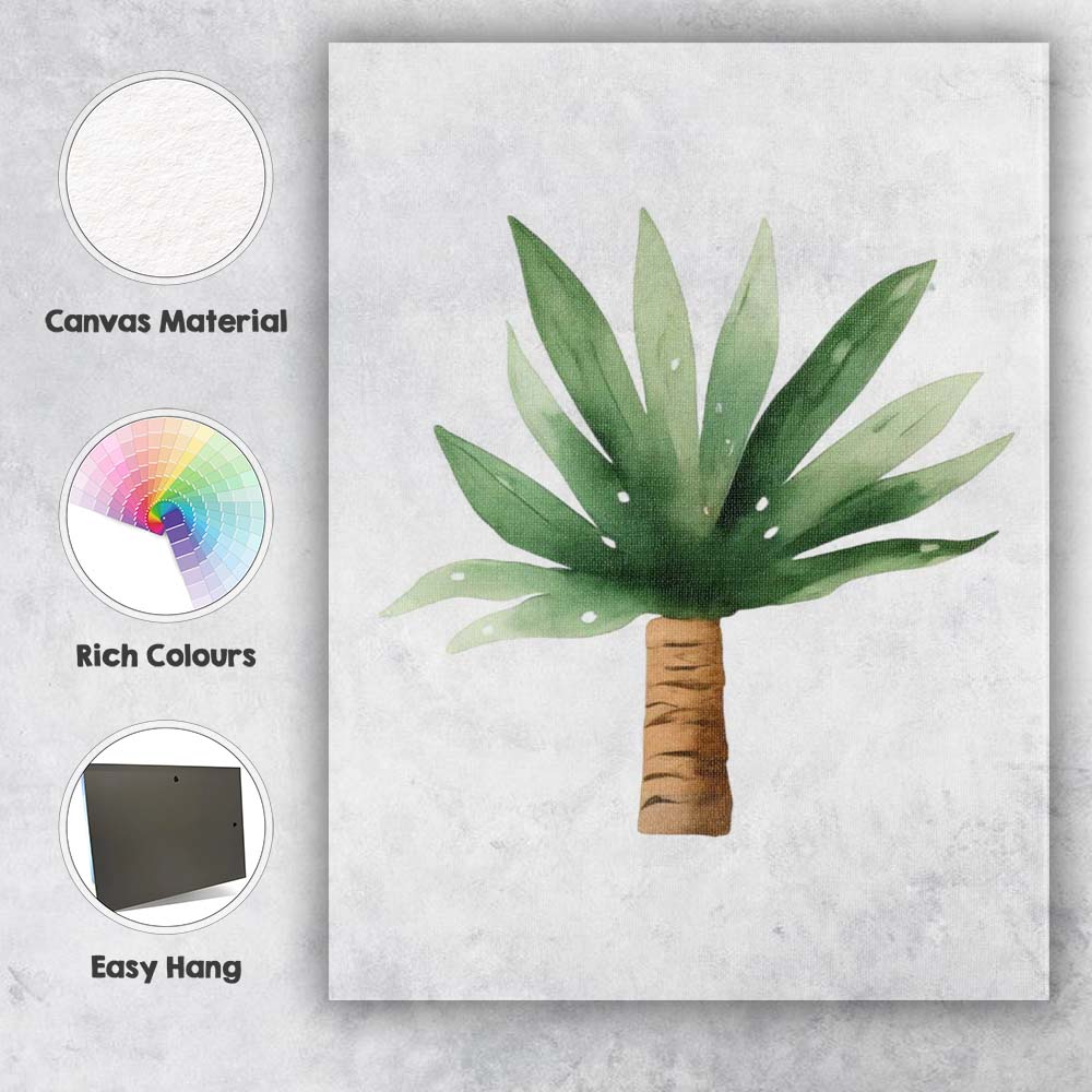 Tropical Green Palm Plant Watercolour Botanical Nursery Canvas Wall Art Print Decor Picture Ready to Hang