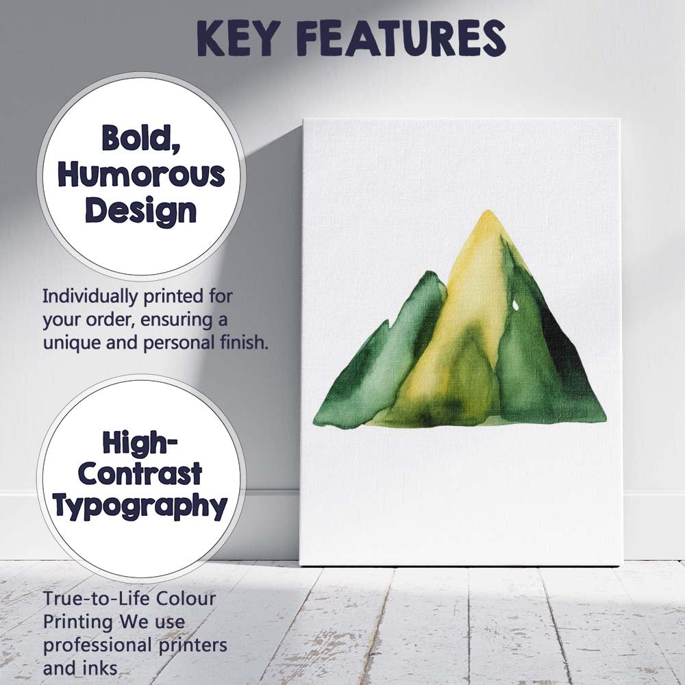 Abstract Green Mountain Peaks Watercolour Landscape Canvas Wall Art Print Decor Picture Ready to Hang