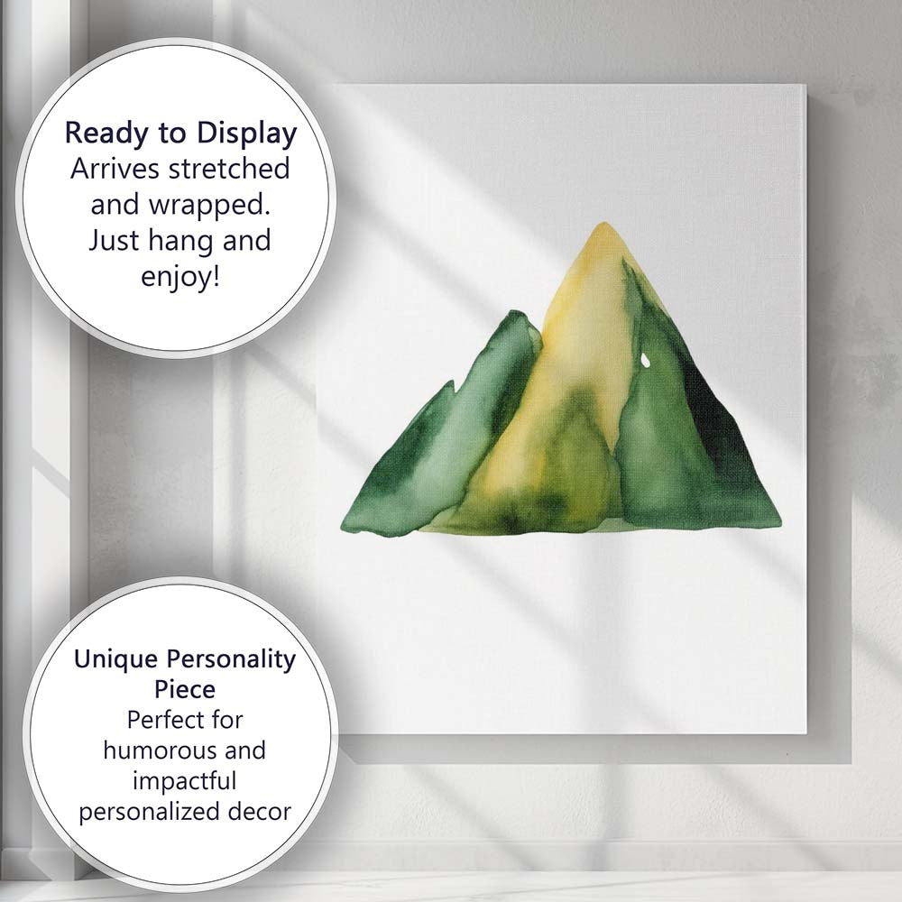 Abstract Green Mountain Peaks Watercolour Landscape Canvas Wall Art Print Decor Picture Ready to Hang