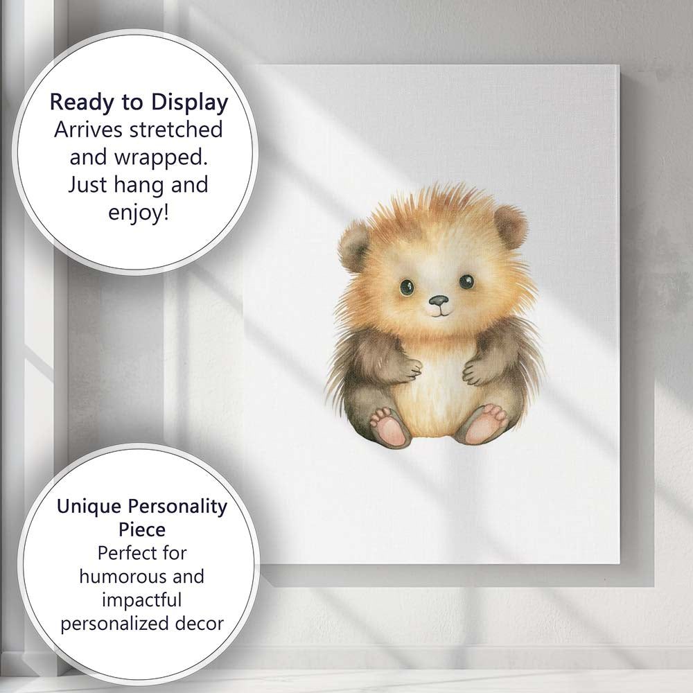 Cute Baby Hedgehog Watercolour Woodland Nursery Animal Canvas Wall Art Print Decor Picture Ready to Hang