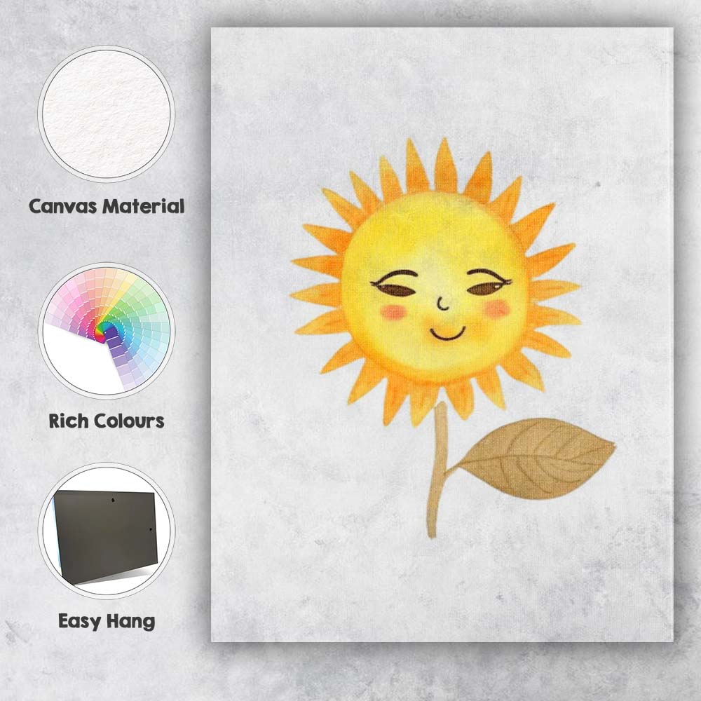 Happy Sunflower Face Watercolour Nursery Illustration Canvas Wall Art Print Decor Picture Ready to Hang