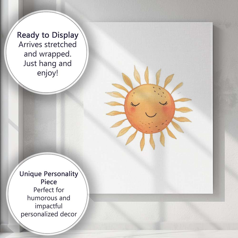 Sleeping Smiling Sun Watercolour Nursery Illustration Canvas Wall Art Print Decor Picture Ready to Hang