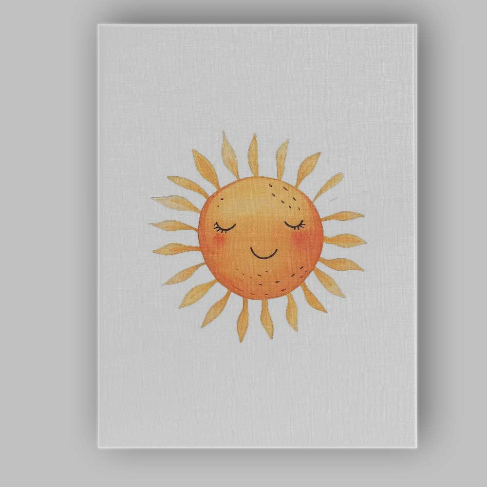 Sleeping Smiling Sun Watercolour Nursery Illustration Canvas Wall Art Print Decor Picture Ready to Hang