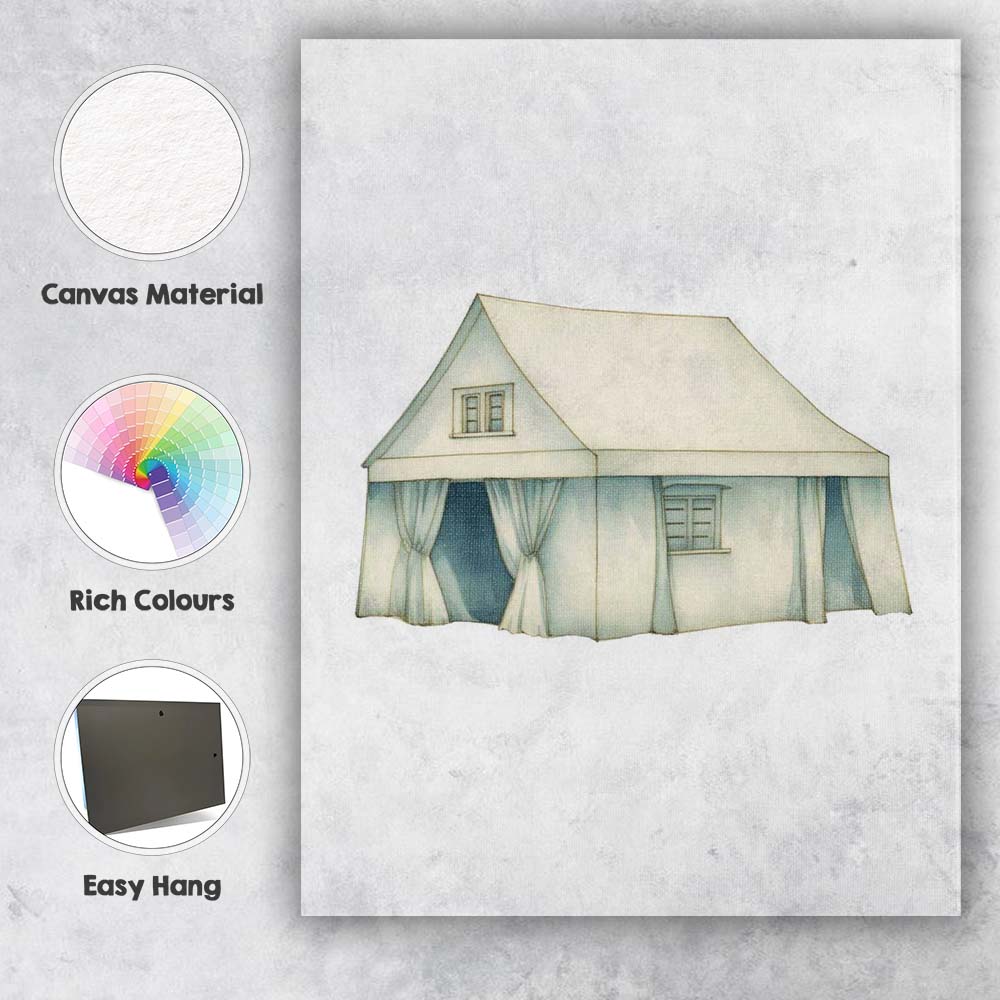 Watercolour Safari Glamping Tent Nursery Illustration Canvas Wall Art Print Decor Picture Ready to Hang