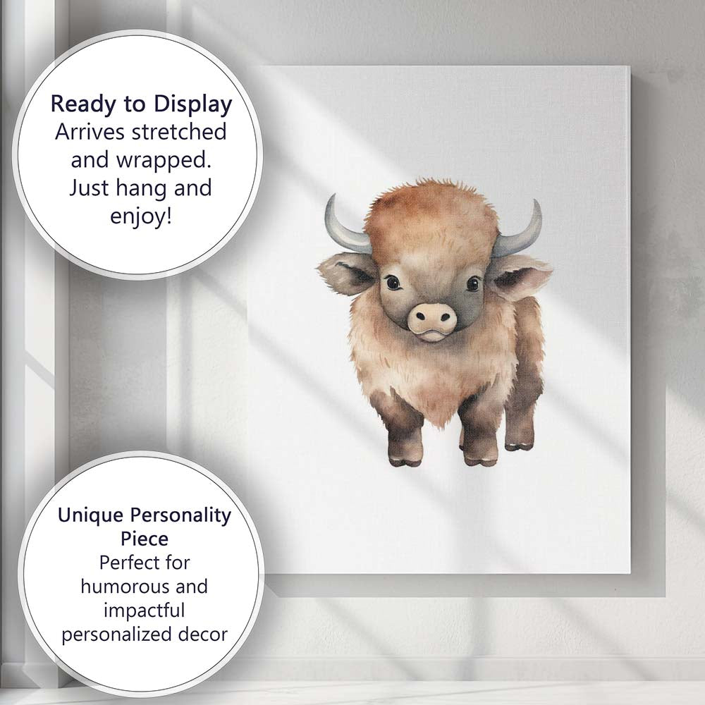 Baby Highland Cow Watercolour Farm Animal Nursery Canvas Wall Art Print Decor Picture Ready to Hang
