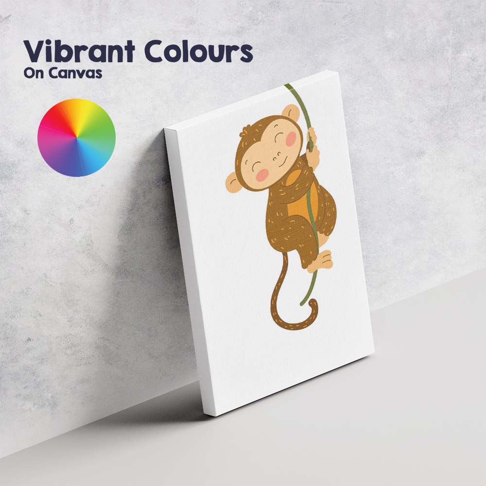 Cute Climbing Monkey Jungle Nursery Illustration Canvas Wall Art Print Decor Picture Ready to Hang