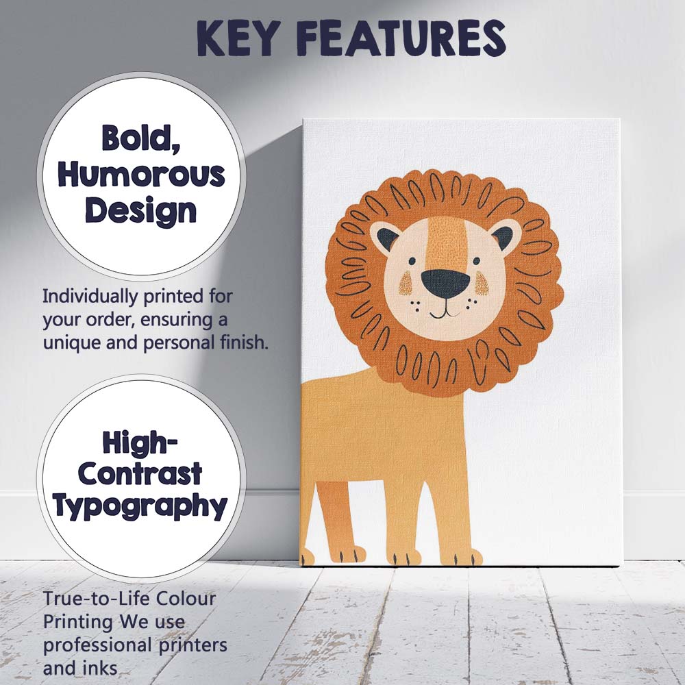 Minimal Safari Lion Nursery Animal Illustration Canvas Wall Art Print Decor Picture Ready to Hang
