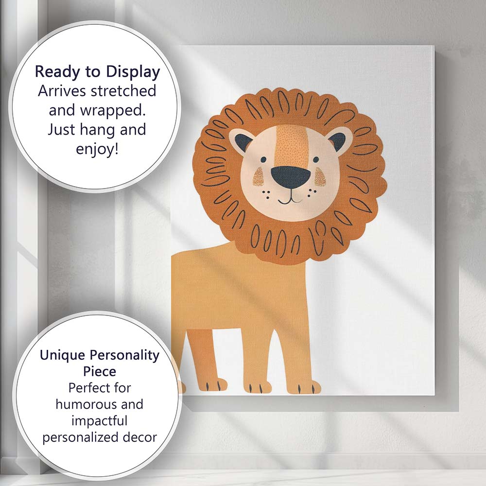 Minimal Safari Lion Nursery Animal Illustration Canvas Wall Art Print Decor Picture Ready to Hang