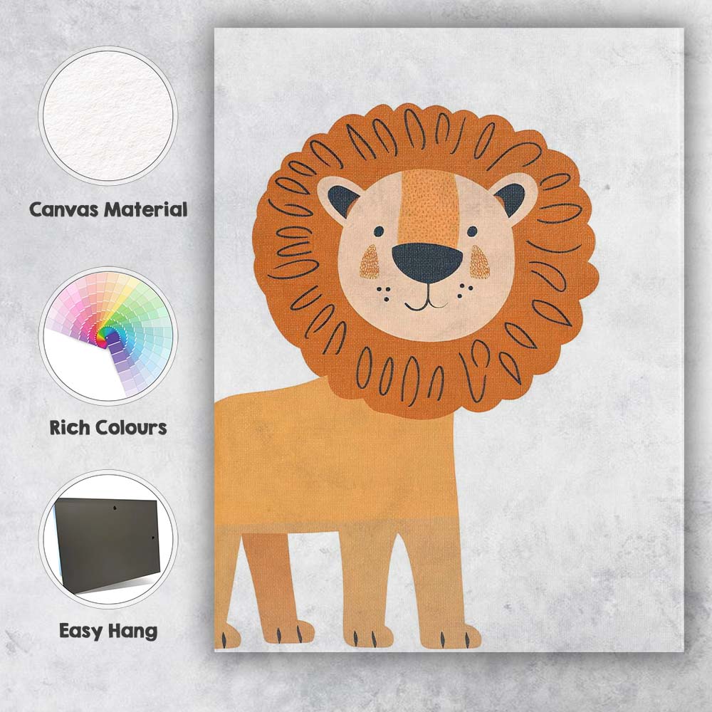 Minimal Safari Lion Nursery Animal Illustration Canvas Wall Art Print Decor Picture Ready to Hang