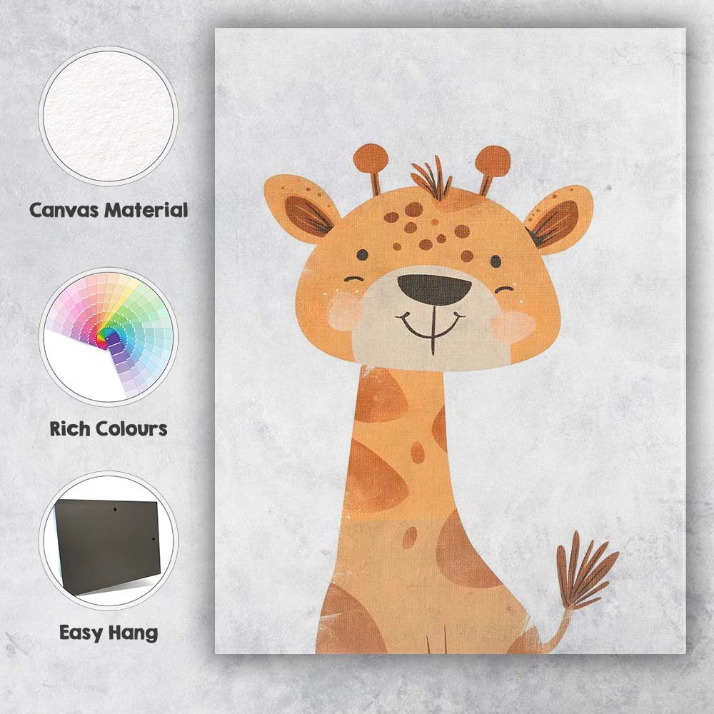 Cute Happy Giraffe Safari Nursery Animal Illustration Canvas Wall Art Print Decor Picture Ready to Hang
