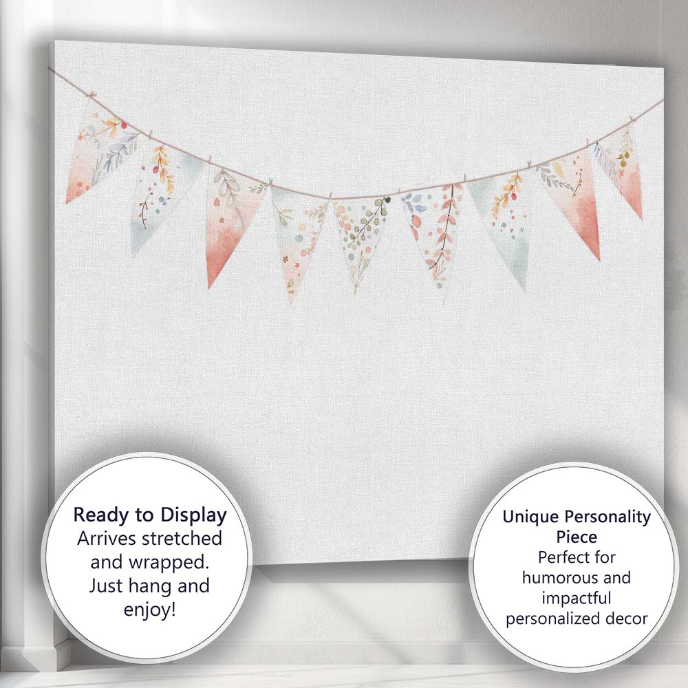 Pastel Floral Botanical Bunting Garland Nursery Illustration Canvas Wall Art Print Decor Picture Ready to Hang