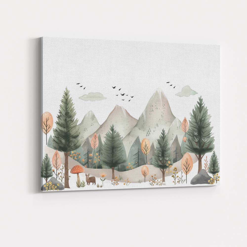 Watercolour Mountain Pine Forest Scenic Nursery Landscape Canvas Wall Art Print Decor Picture Ready to Hang