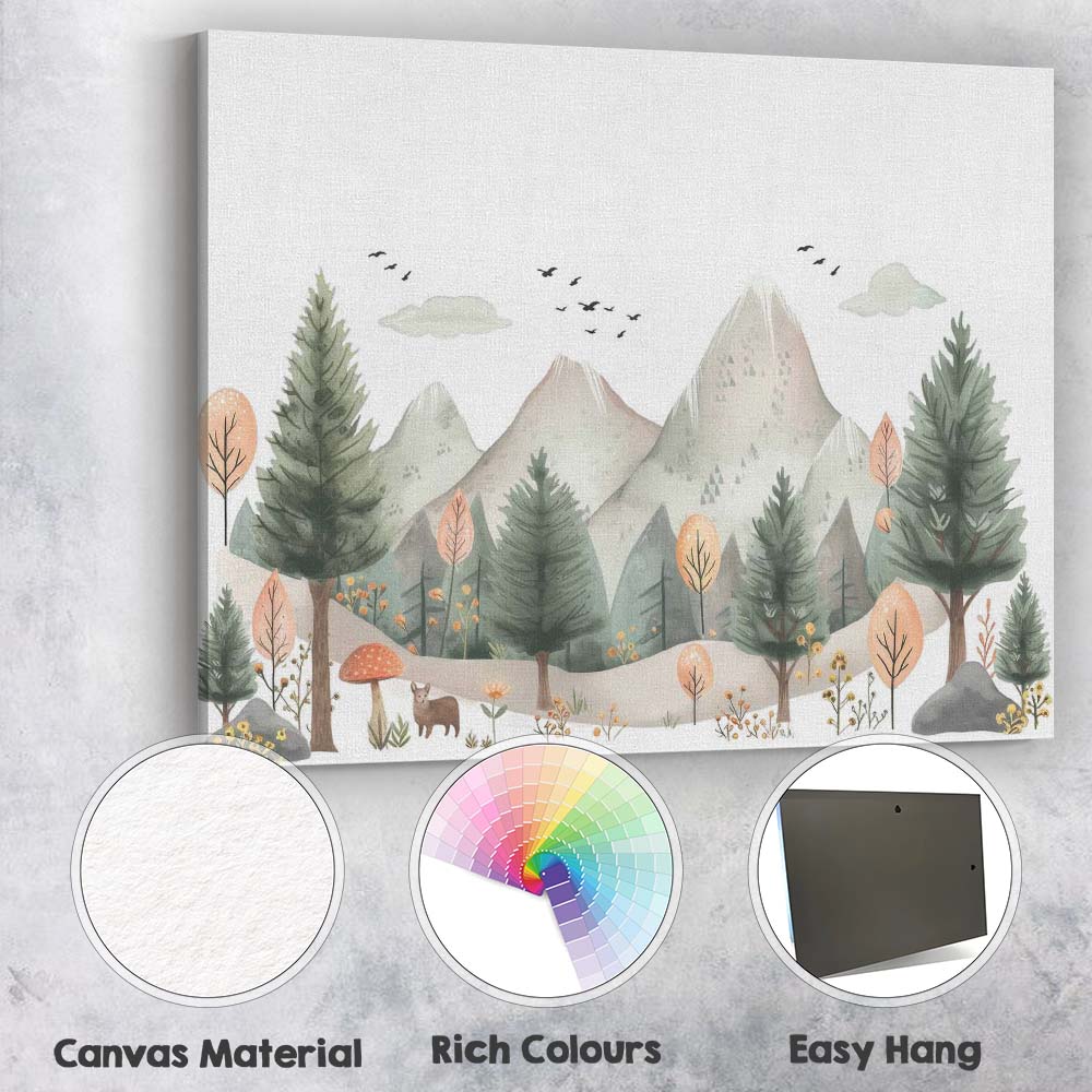 Watercolour Mountain Pine Forest Scenic Nursery Landscape Canvas Wall Art Print Decor Picture Ready to Hang