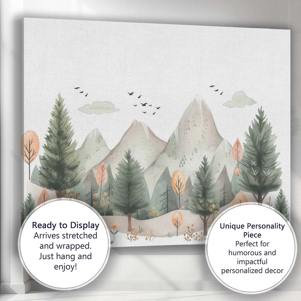 Watercolour Mountain Pine Forest Scenic Nursery Landscape Canvas Wall Art Print Decor Picture Ready to Hang
