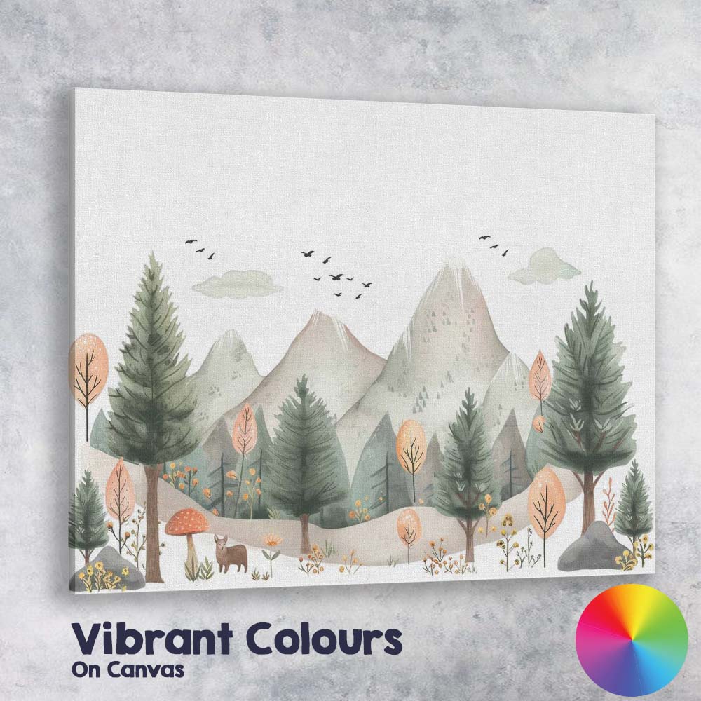 Watercolour Mountain Pine Forest Scenic Nursery Landscape Canvas Wall Art Print Decor Picture Ready to Hang
