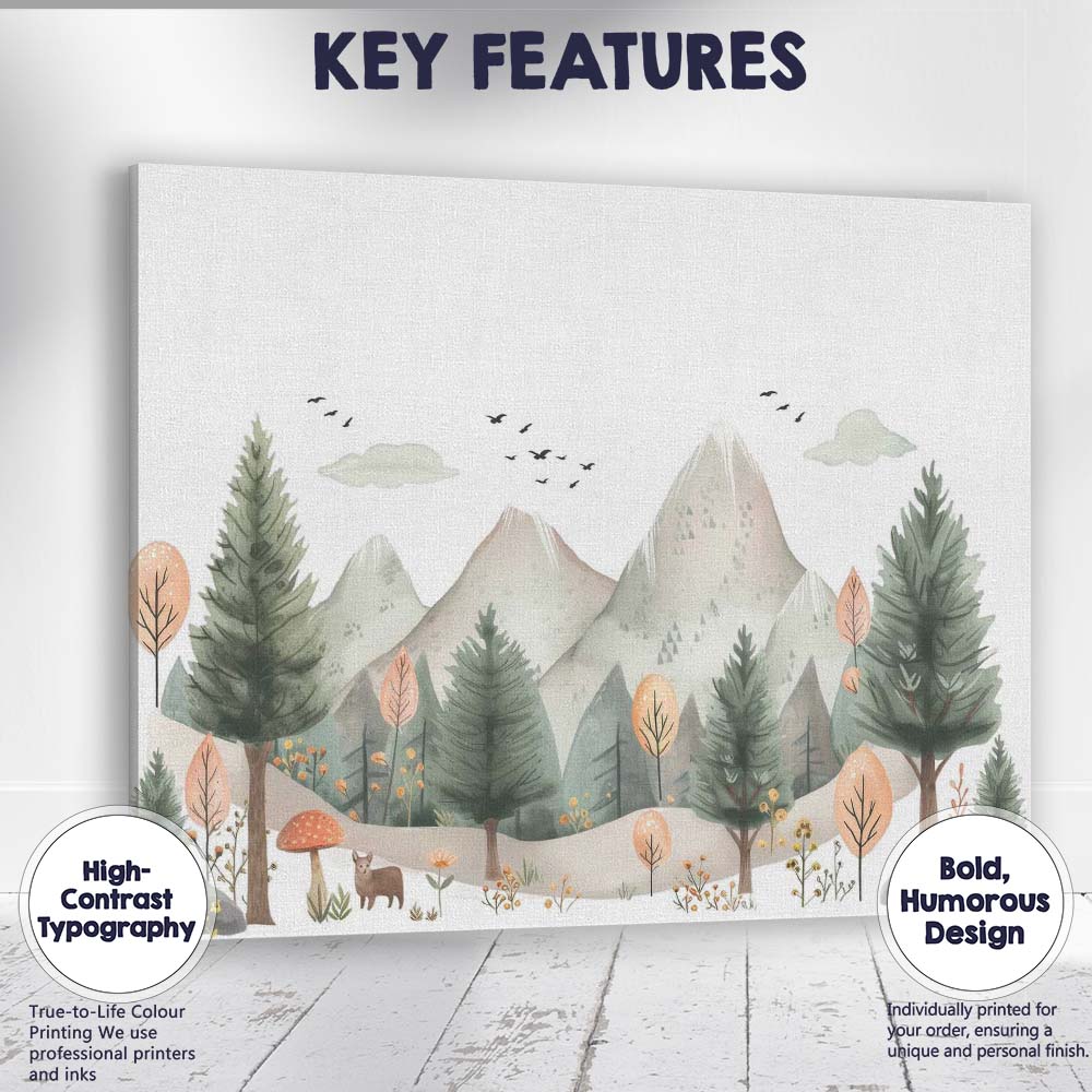 Watercolour Mountain Pine Forest Scenic Nursery Landscape Canvas Wall Art Print Decor Picture Ready to Hang