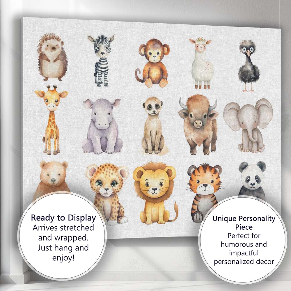 Cute Woodland And Safari Baby Animals Set Watercolour Illustration Canvas Wall Art Print Decor Picture Ready to Hang