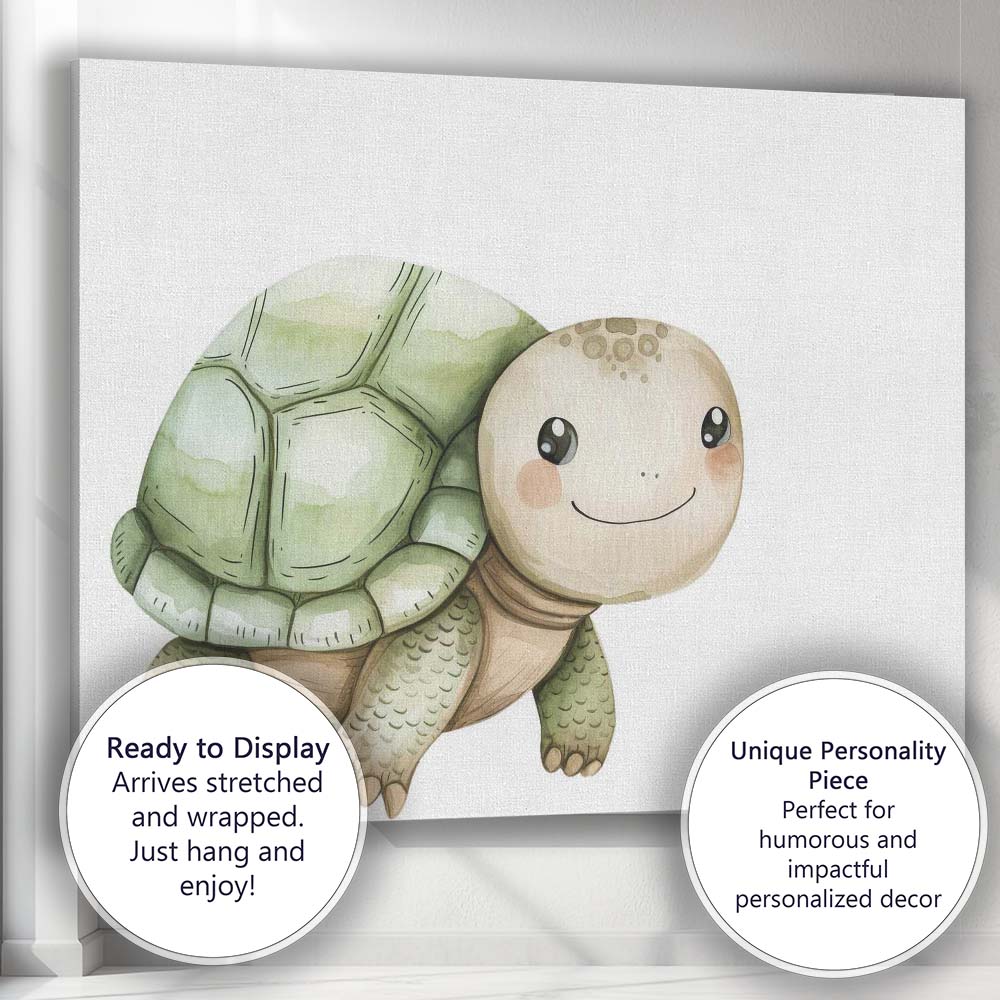 Cute Watercolour Baby Tortoise Nursery Illustration Canvas Wall Art Print Decor Picture Ready to Hang