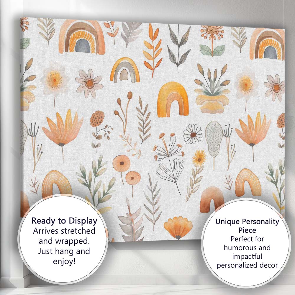 Watercolour Boho Floral Rainbow Meadow Repeat Pattern Canvas Wall Art Print Decor Picture Ready to Hang
