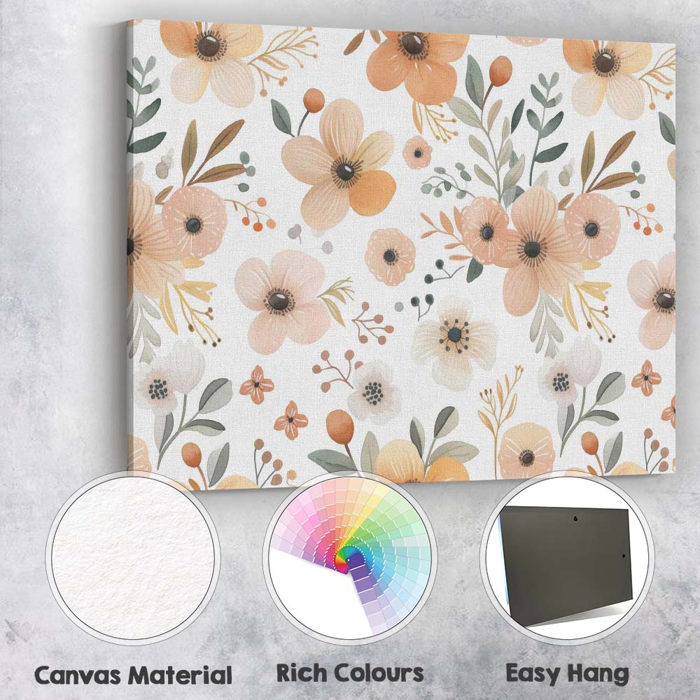 Neutral Watercolour Wildflower Botanical Repeat Pattern Canvas Wall Art Print Decor Picture Ready to Hang