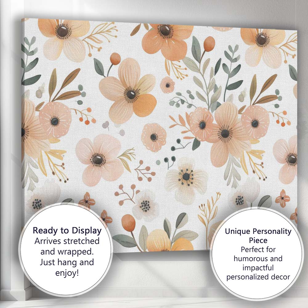Neutral Watercolour Wildflower Botanical Repeat Pattern Canvas Wall Art Print Decor Picture Ready to Hang
