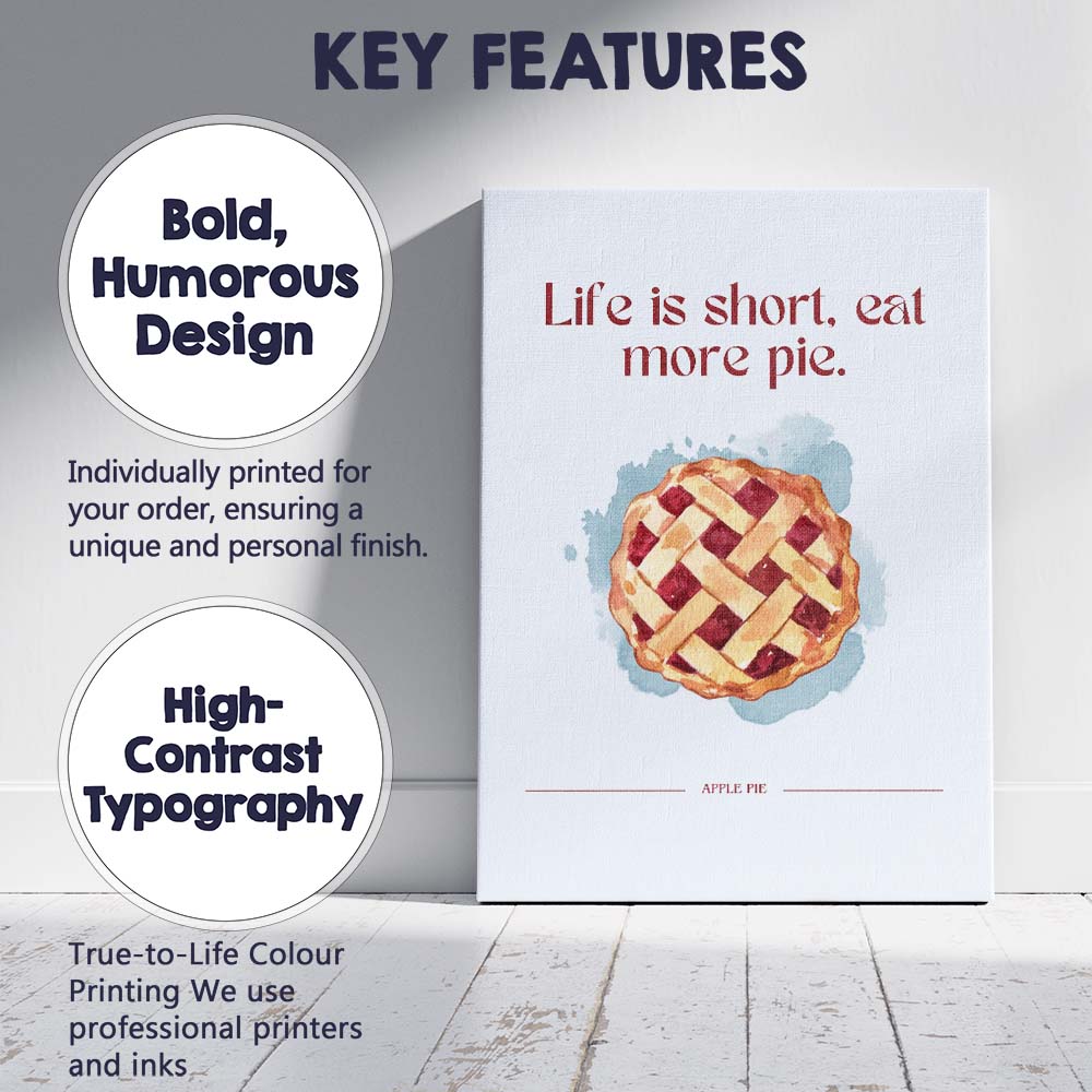 Watercolour Apple Pie Kitchen Quote Poster Canvas Wall Art Print Decor Picture Ready to Hang
