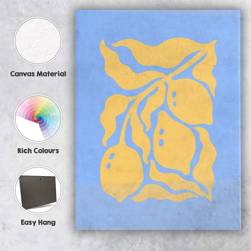Minimalist Lemon Branch Botanical Blue Kitchen Print Canvas Wall Art Print Decor Picture Ready to Hang