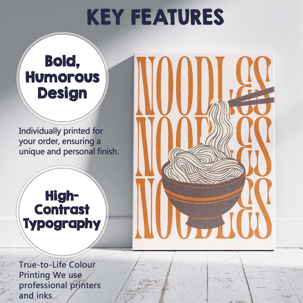 Retro Noodles Bowl Chopsticks Typography Kitchen Poster Canvas Wall Art Print Decor Picture Ready to Hang