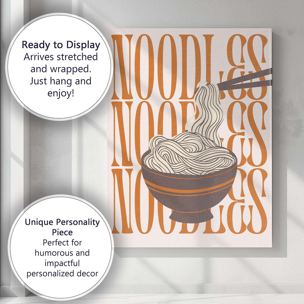 Retro Noodles Bowl Chopsticks Typography Kitchen Poster Canvas Wall Art Print Decor Picture Ready to Hang
