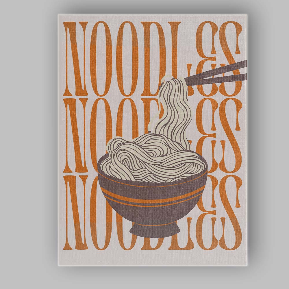 Retro Noodles Bowl Chopsticks Typography Kitchen Poster Canvas Wall Art Print Decor Picture Ready to Hang