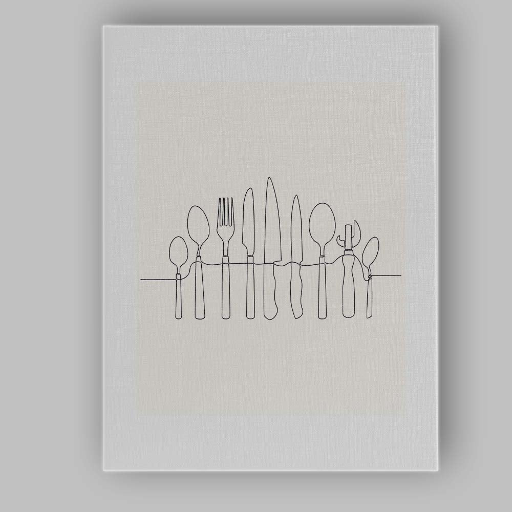 Minimalist Kitchen Cutlery One Line Drawing Canvas Wall Art Print Decor Picture Ready to Hang