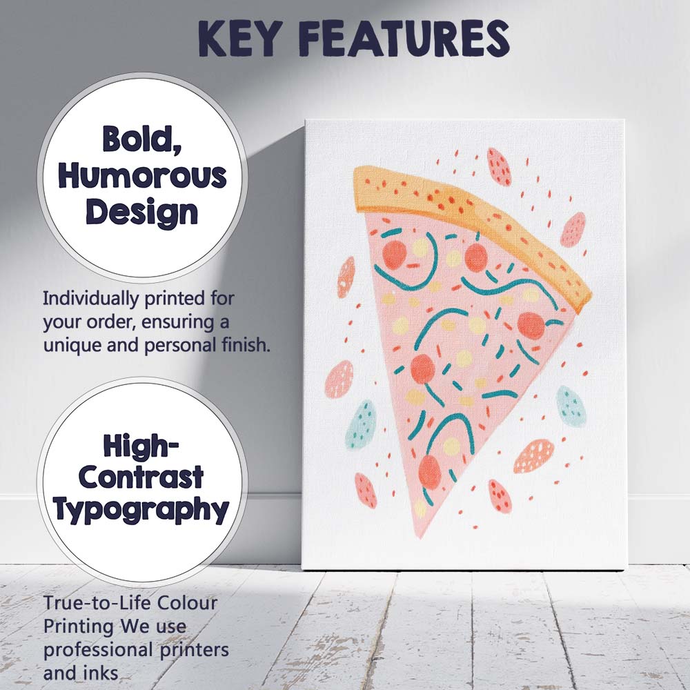 Pastel Pepperoni Pizza Slice Illustration Canvas Wall Art Print Decor Picture Ready to Hang