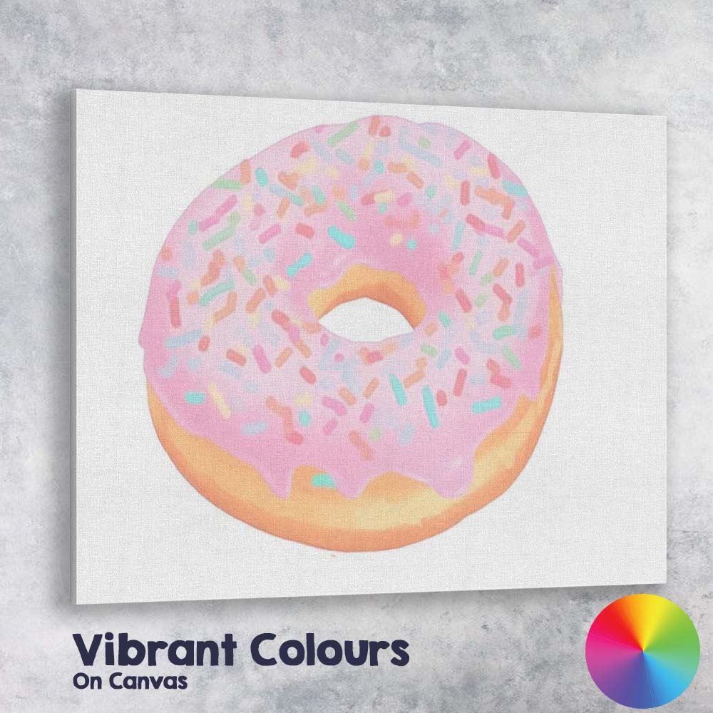 Pastel Pink Sprinkles Doughnut Sweet Bakery Illustration Canvas Wall Art Print Decor Picture Ready to Hang