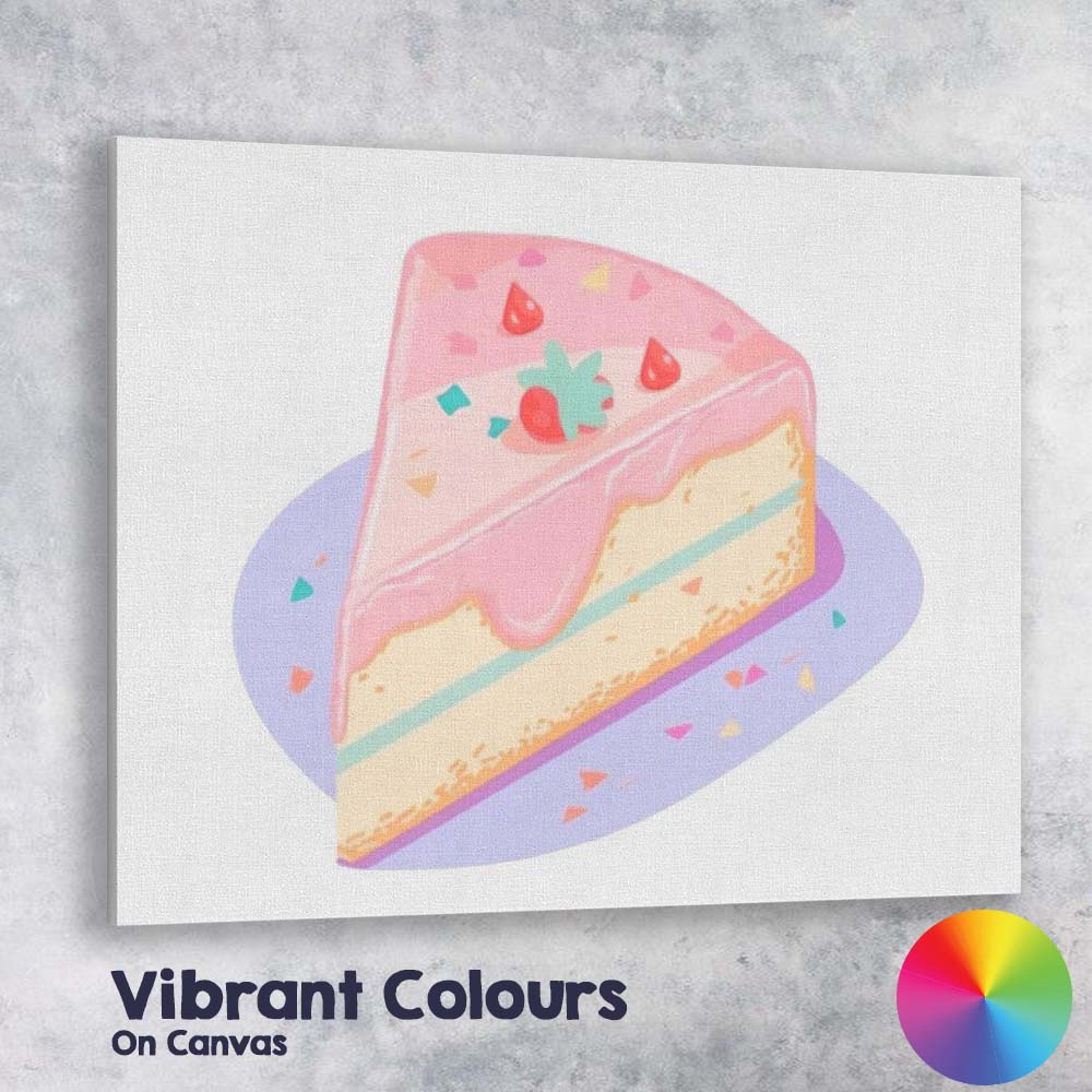 Pastel Pink Strawberry Cheesecake Slice Dessert Illustration Canvas Wall Art Print Decor Picture Ready to Hang