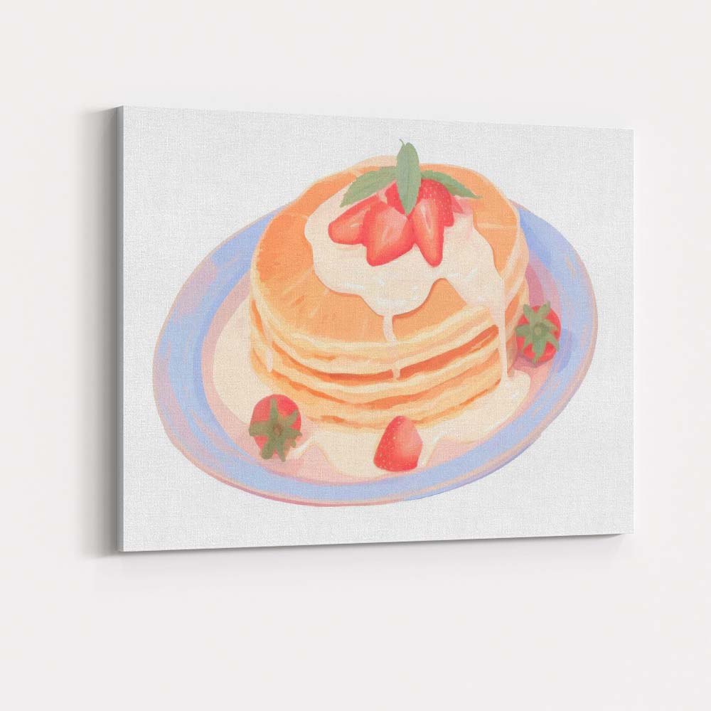Strawberry Pancakes with Cream Watercolour Breakfast Canvas Wall Art Print Decor Picture Ready to Hang