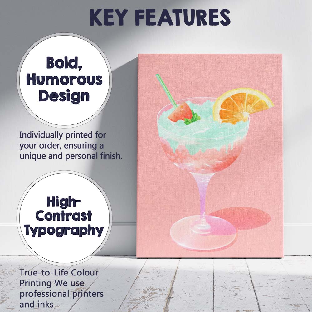 Pastel Tropical Citrus Cocktail Watercolour Drink Canvas Wall Art Print Decor Picture Ready to Hang