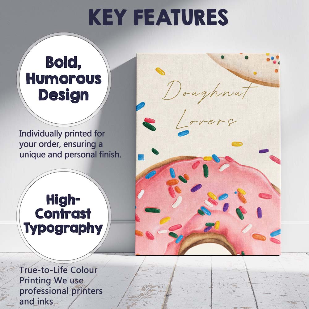 Pink Sprinkle Doughnut Typography Kitchen Print Canvas Wall Art Print Decor Picture Ready to Hang