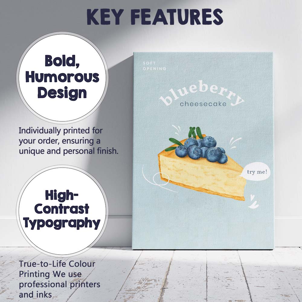 Blueberry Cheesecake Slice Bakery Poster Canvas Wall Art Print Decor Picture Ready to Hang