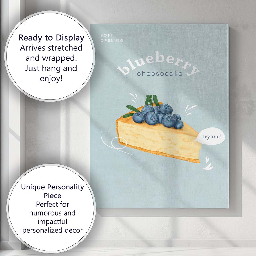 Blueberry Cheesecake Slice Bakery Poster Canvas Wall Art Print Decor Picture Ready to Hang
