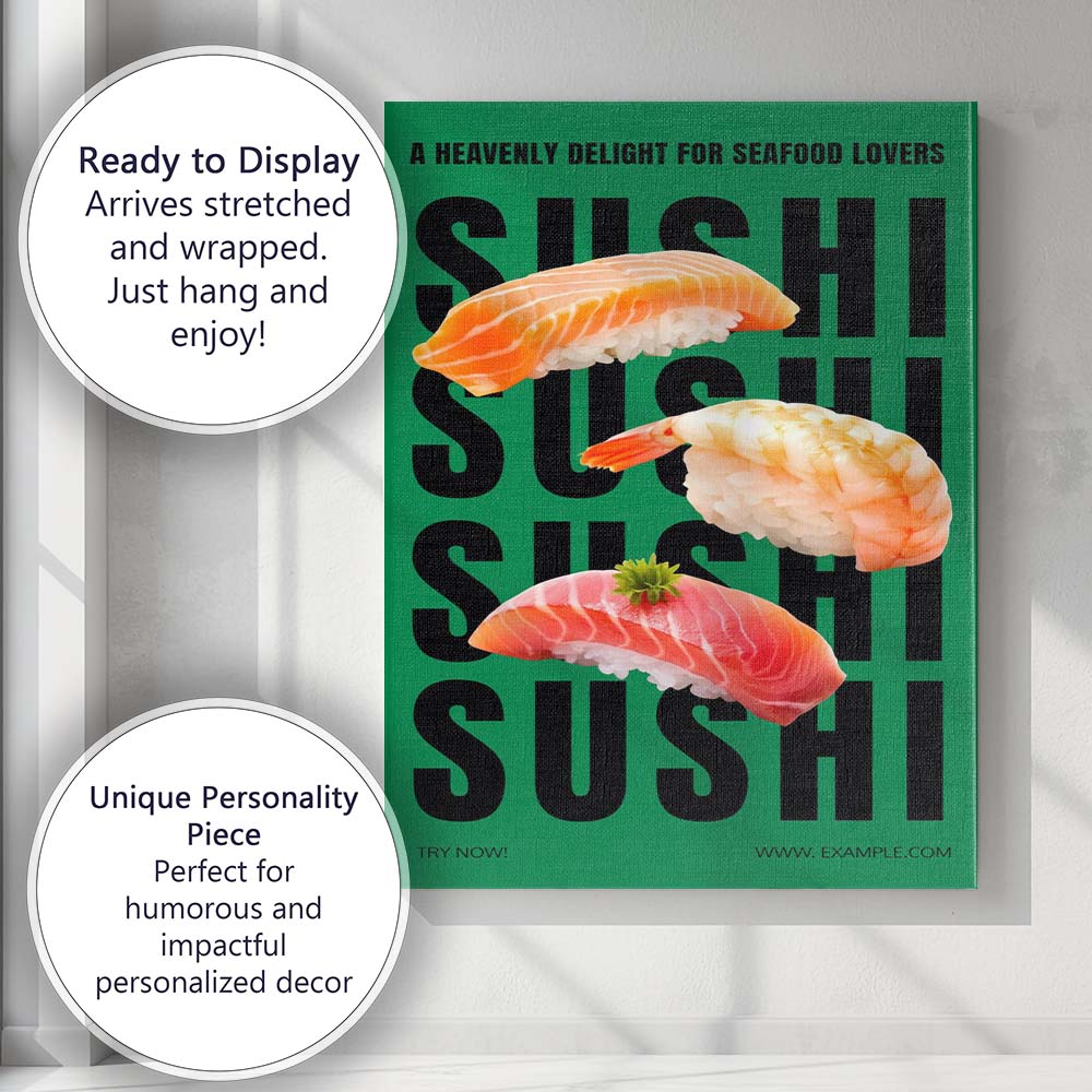 Fresh Salmon Shrimp Tuna Sushi Restaurant Poster Canvas Wall Art Print Decor Picture Ready to Hang