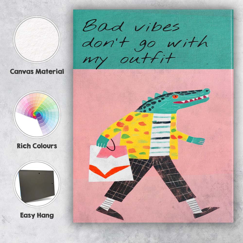Whimsical Crocodile Shopping Fashion Illustration Canvas Wall Art Print Decor Picture Ready to Hang