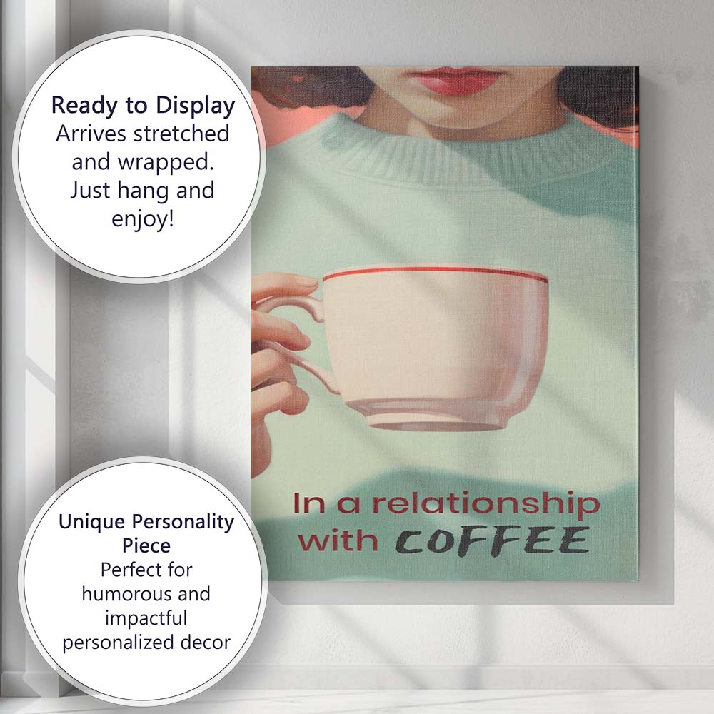 Minimalist Coffee Lover Portrait Illustration Canvas Wall Art Print Decor Picture Ready to Hang