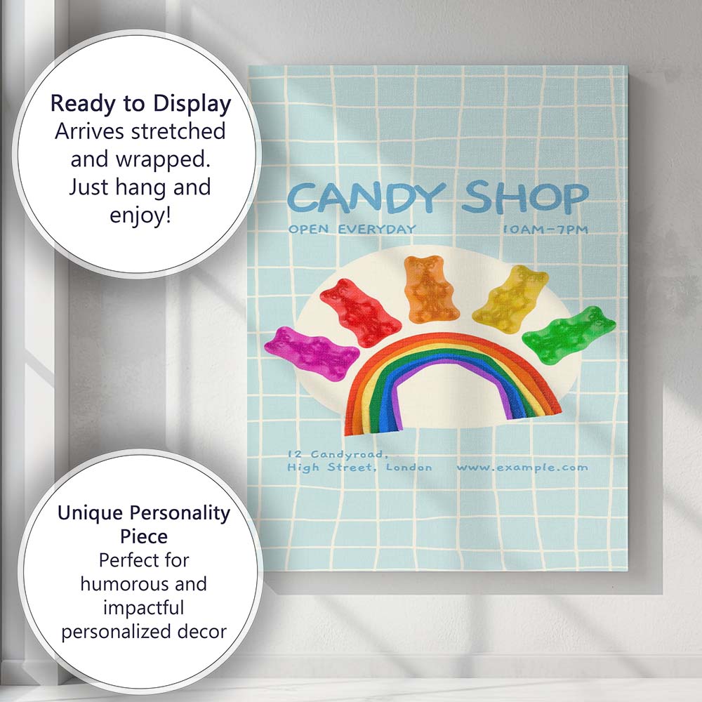 Cute Gummy Bear Rainbow Candy Shop Poster Canvas Wall Art Print Decor Picture Ready to Hang