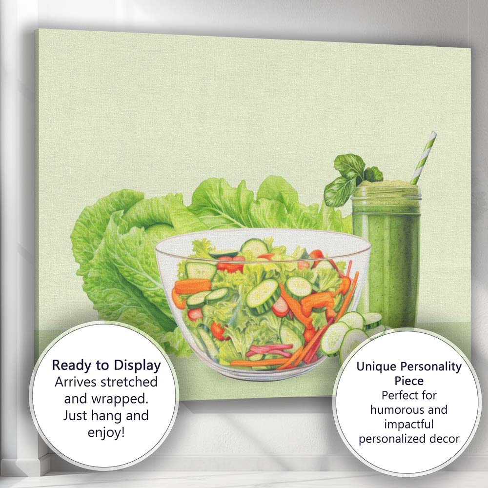 Fresh Green Garden Salad Healthy Smoothie Illustration Canvas Wall Art Print Decor Picture Ready to Hang